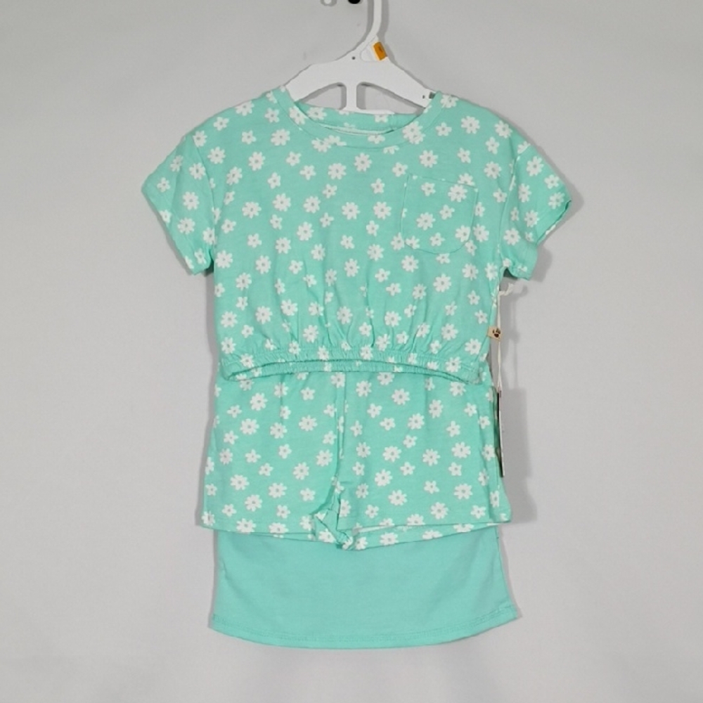 NWT BearPaw Mint Green 4 Piece Short/skort And Shirt Set Girls Size 2T